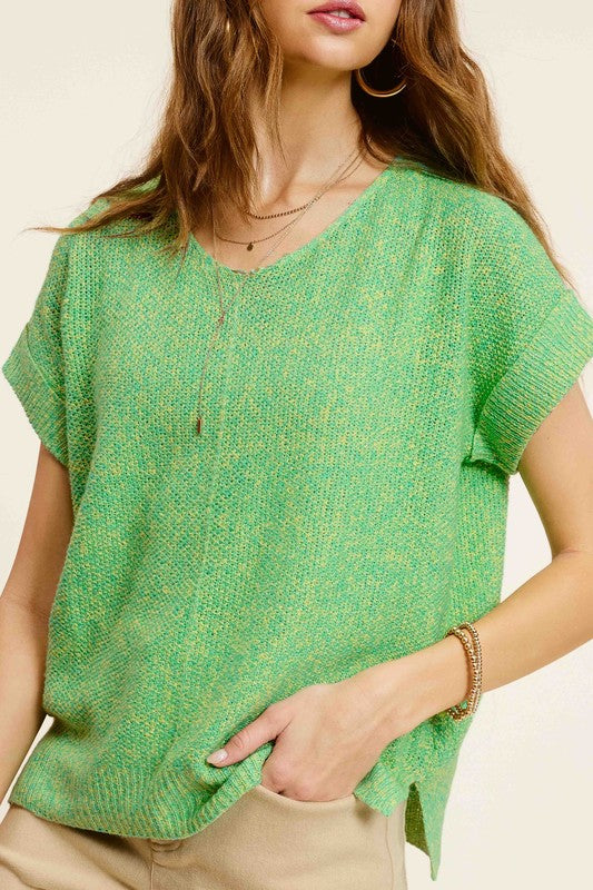 AVAH-Pure Ease V-Neck Short Sleeve Sweater-Green