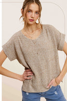 AVAH-Pure Ease V-Neck Short Sleeve Sweater-Taupe