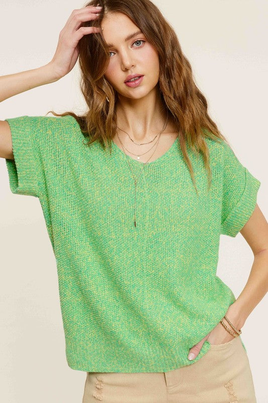 AVAH-Pure Ease V-Neck Short Sleeve Sweater-Green