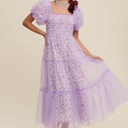 AVAH-Elegant Essence Floral Mesh Maxi Dress-Lavender
