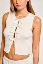 AVAH-Bow Tie Beauty Sleeveless Cropped Top-Cream