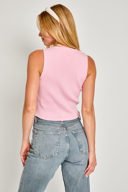 AVAH-Bow Tie Beauty Sleeveless Cropped Top-Pink