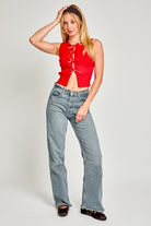 AVAH-Bow Tie Beauty Sleeveless Cropped Top-Red