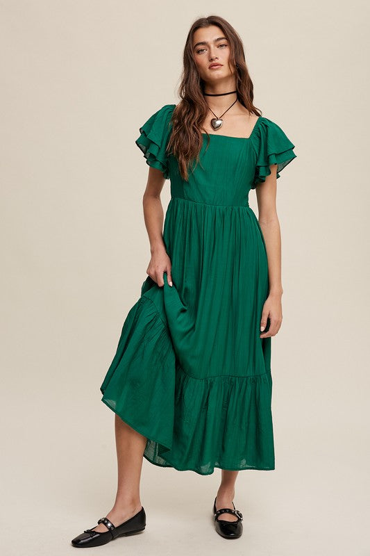 AVAH-Ruffle Embrace Maxi Dress-Green