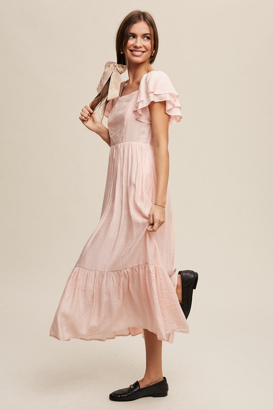 AVAH-Ruffle Embrace Maxi Dress-Peach Blush