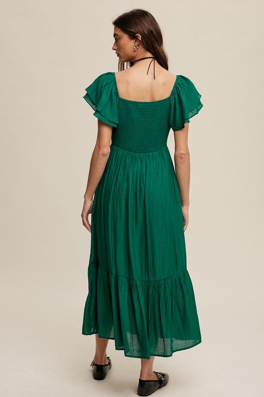 AVAH-Ruffle Embrace Maxi Dress-Green