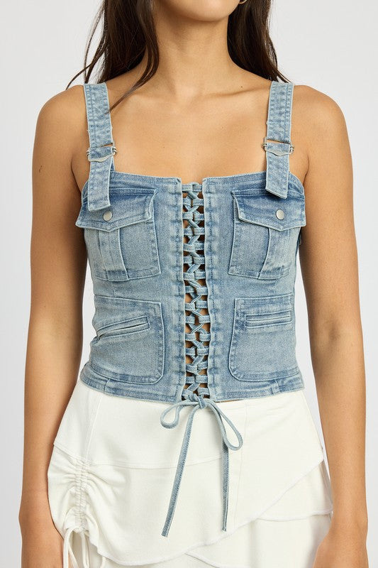 AVAH-Daybreak Denim Corset-Blue