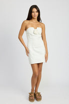 AVAH-Modern Edge Denim Strapless Mini Dress-White