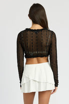 AVAH-Forever Mine Tie-Front Lace Crop Top-Black