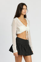 AVAH-Forever Mine Tie-Front Lace Crop Top-White