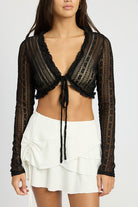 AVAH-Forever Mine Tie-Front Lace Crop Top-Black