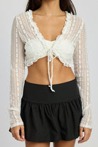 AVAH-Forever Mine Tie-Front Lace Crop Top-White
