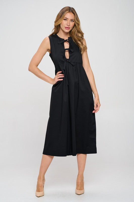AVAH-Luxe Liberty Black Sleeveless Midi Dress