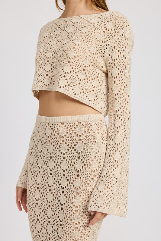 AVAH-Stitched With Love Long Sleeve Crochet Crop Top-Oatmeal