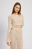 AVAH-Stitched With Love Long Sleeve Crochet Crop Top-Oatmeal