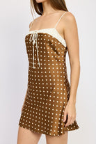 AVAH Spotted Bliss Polka Dot Mini Slip Dress-Mocha and Cream