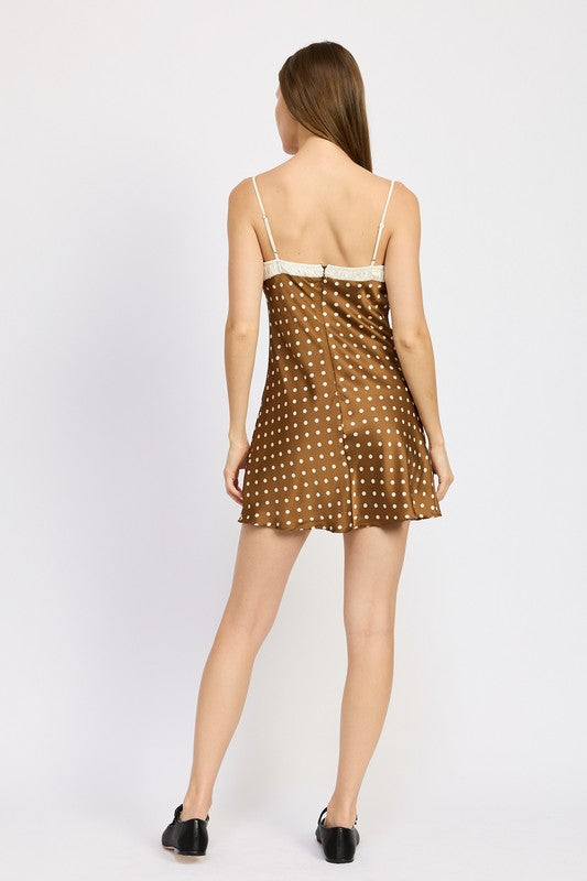 AVAH Spotted Bliss Polka Dot Mini Slip Dress-Mocha and Cream