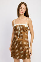 AVAH Spotted Bliss Polka Dot Mini Slip Dress-Mocha and Cream