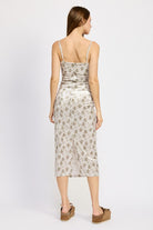 AVAH-Amore Olive Green Floral Print Sleeveless Midi Dress