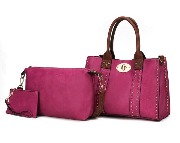 AVAH-City Chic Satchel Handbag- 3 Piece Set-Fuschia Pink