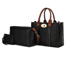 AVAH-City Chic Satchel Handbag- 3 Piece Set-Black and Brown