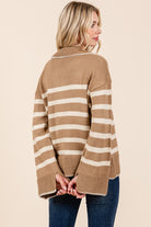 AVAH-Lindsay Striped V Neck Sweater-Camel Brown and Ivory Stripe