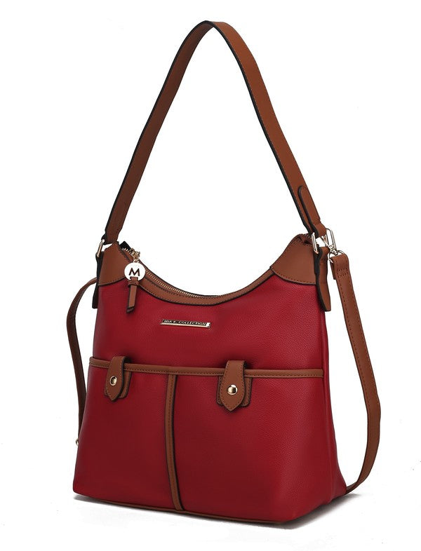 Color Block Vegan Leather Shoulder Bag