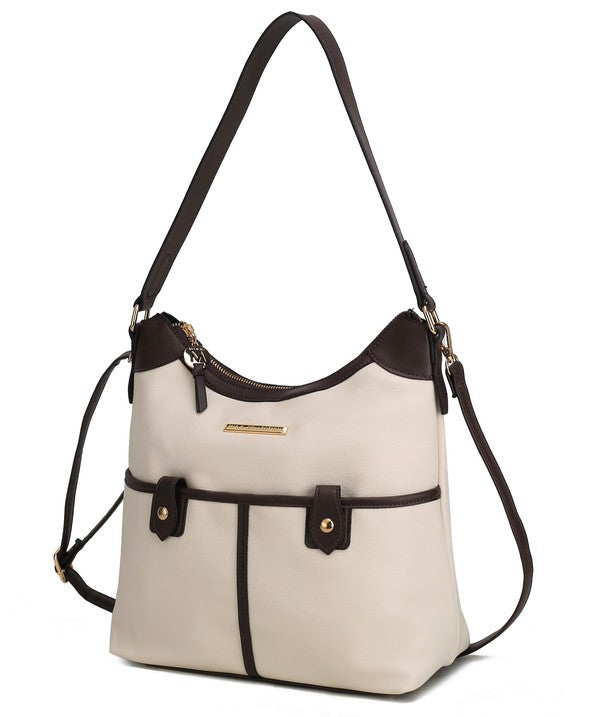 Color Block Vegan Leather Shoulder Bag