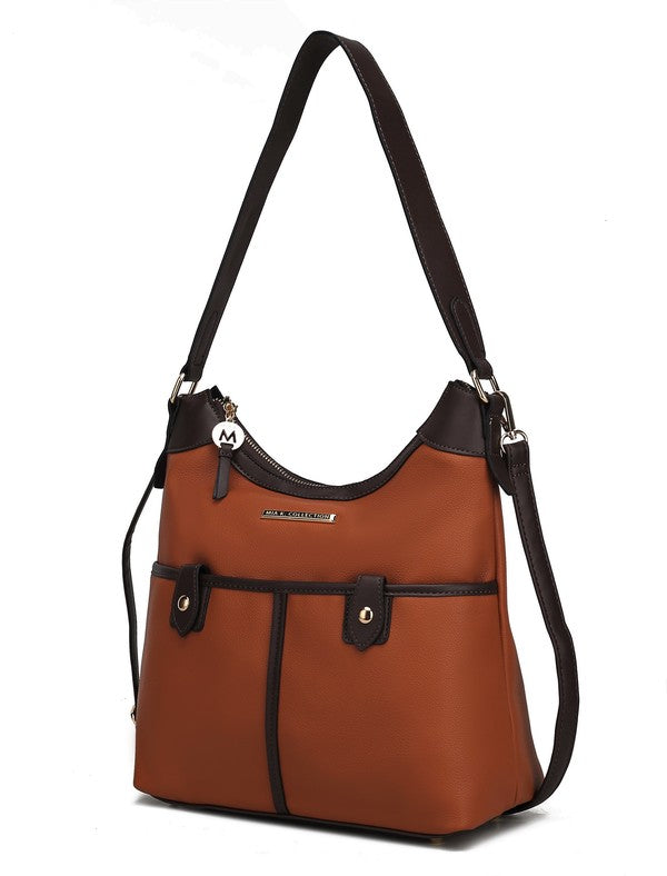 Color Block Vegan Leather Shoulder Bag