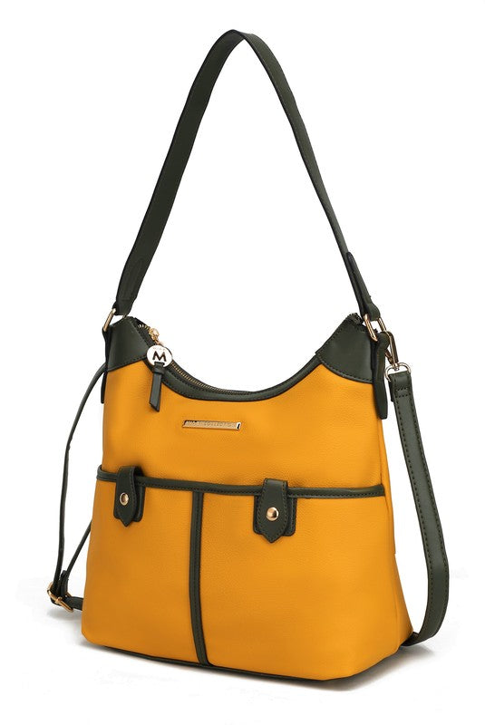 Color Block Vegan Leather Shoulder Bag
