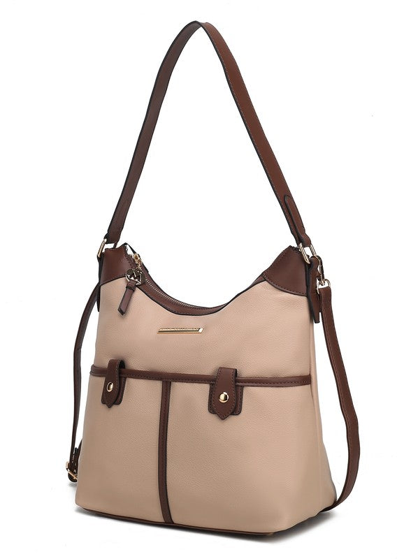 Color Block Vegan Leather Shoulder Bag
