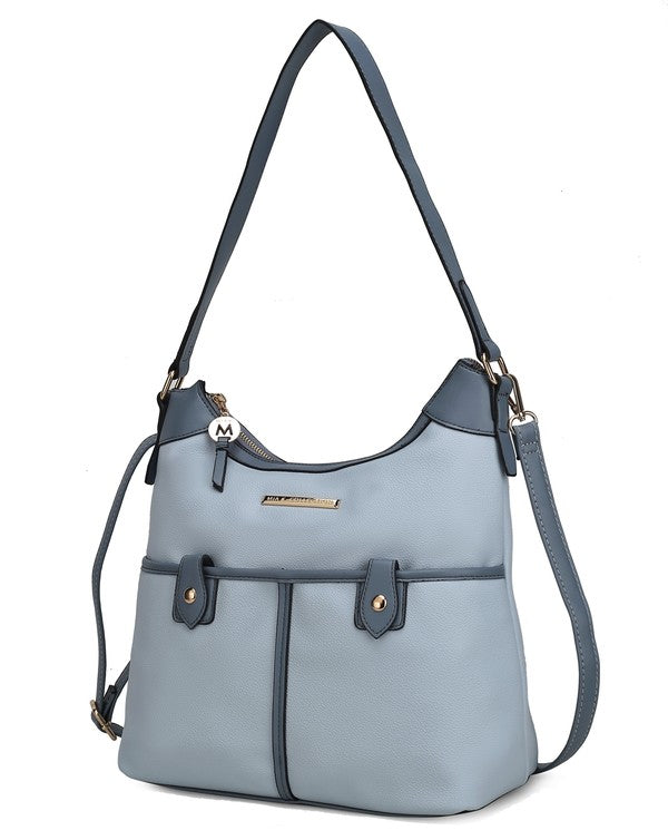 Color Block Vegan Leather Shoulder Bag