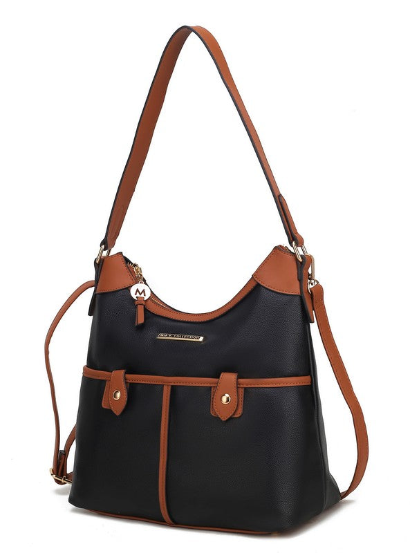 Color Block Vegan Leather Shoulder Bag
