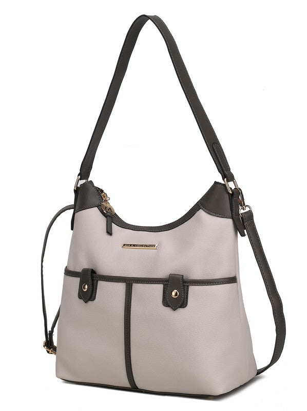 Color Block Vegan Leather Shoulder Bag