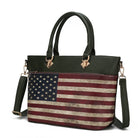 Olive green American flag tote with top handles and gold hardware