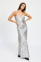 AVAH-Festive Shine Gray Velvet Maxi Dres