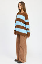 AVAH-Piper Oversized Striped Sweater-Brown and Blue Stripe