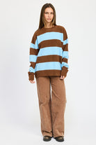 AVAH-Piper Oversized Striped Sweater-Brown and Blue Stripe