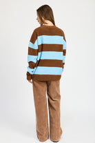 AVAH-Piper Oversized Striped Sweater-Brown and Blue Stripe