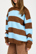 AVAH-Piper Oversized Striped Sweater-Brown and Blue Stripe