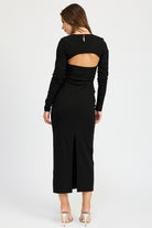 AVAH-Be Bold Black Cutout Long Sleeve Midi Dress