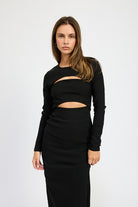 AVAH-Be Bold Black Cutout Long Sleeve Midi Dress