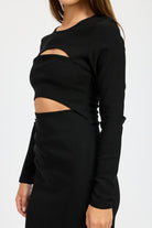 AVAH-Be Bold Black Cutout Long Sleeve Midi Dress