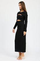 AVAH-Be Bold Black Cutout Long Sleeve Midi Dress