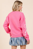 AVAH-Bouquet of Sweetness Floral Knit Sweater-Pink and White Floral Embroidered 