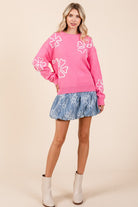 AVAH-Bouquet of Sweetness Floral Knit Sweater-Pink and White Floral Embroidered 