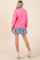 AVAH-Bouquet of Sweetness Floral Knit Sweater-Pink and White Floral Embroidered 