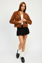 AVAH-Unstoppable Suede Cropped Collared Jacket-Camel Brown