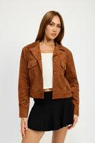 AVAH-Unstoppable Suede Cropped Collared Jacket-Camel Brown