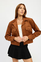 AVAH-Unstoppable Suede Cropped Collared Jacket-Camel Brown